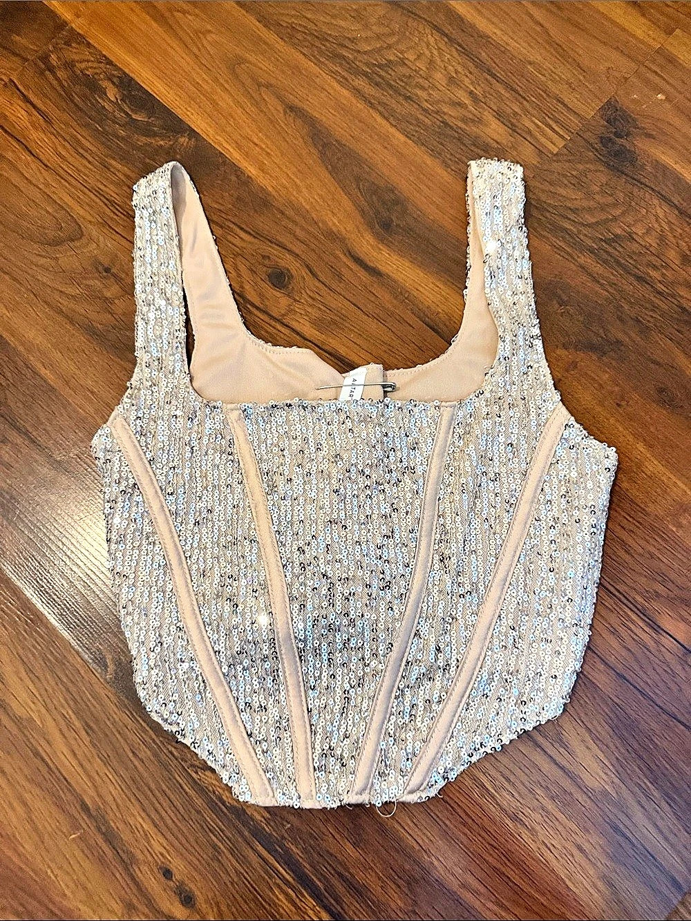 Altar'd State Sequin Bodysuit Silver & Beige XS Like New